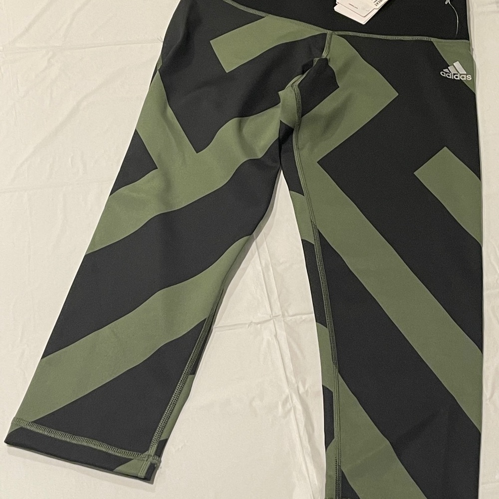 NWT Adidas women mid-rise tights green black xs